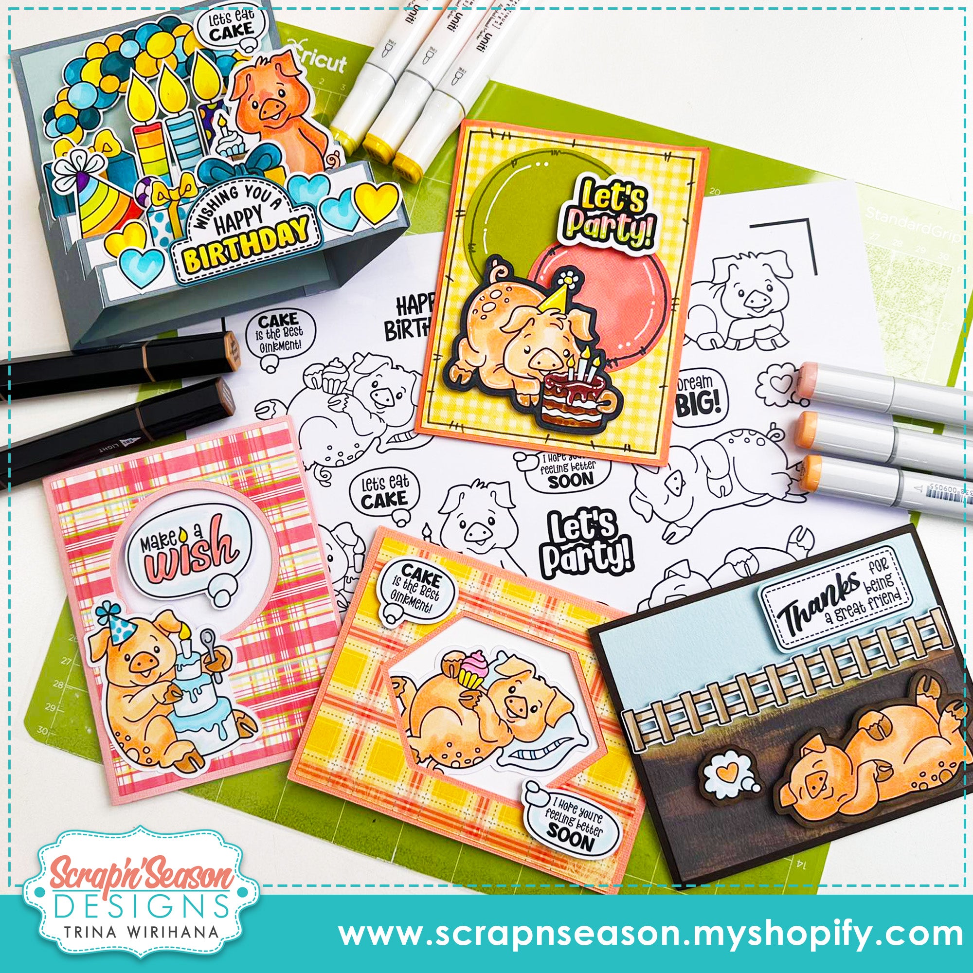 DL - Print, Cut, and Colour - Little Piggies